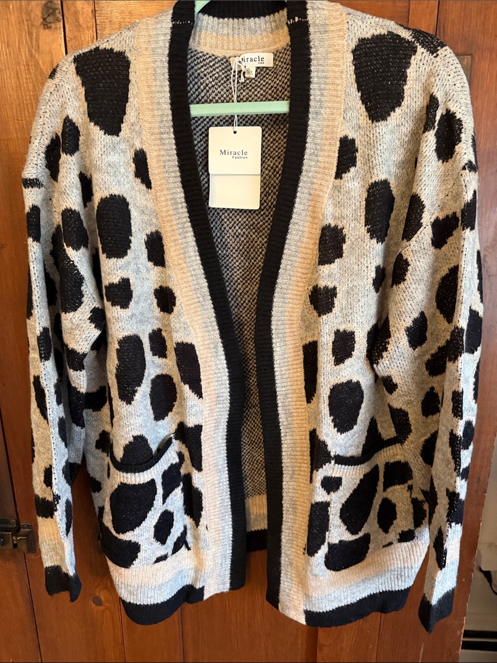 Miracle Black and Cream Animal-Print Open Front Cardigan